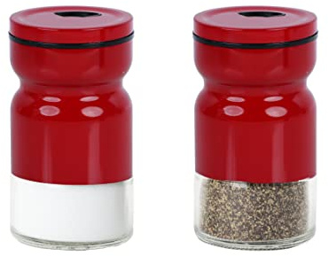 Salz- und Pfefferstreuer aus Glas und Metall, Rot, 2 Stück