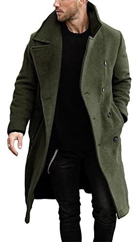 Makkrom Mens Double Breasted Trench Coat Business Casual Winter Overcoats