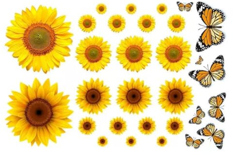 AOLIAY Fensterbilder Sonnenblume Schmetterling, Selbstklebend, 2 Sätze