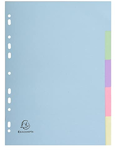 Exacompta 1605E Pastell-Register Forever 10er Pack für DIN A4 aus Recyclingkarton 5-teilig volle Höhe 22 x 29,7 cm vollfarbig 5 Farben Blauer Engel Pastellcolor Aquarel Trennblätter Trennstreifen