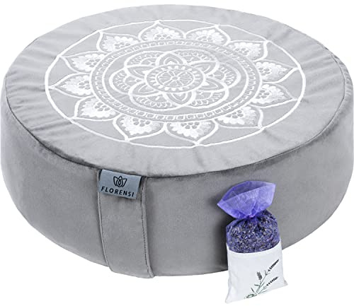 Florensi Meditation Cushion with Lavender Sachet - Comfortable Floor Pillow Traditional Tibetan Meditation Pillow & Bench with Velvet Cover - Floor Cushion Seating for Adults - Yoga Buckwheat Bolster