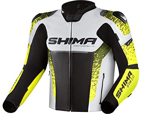 SHIMA STR 2.0 Giacca da moto - Pelle, giacca sportiva con protezioni per schiena, gomiti, spalle, pelle traforata, per tuta 2 pezzi (Fluo, 48)