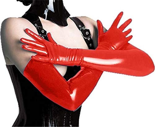 BJTYHT Lace Up Gloves 3 pair Women's Wet Look Shiny Leather Dress Up Halloween Party Long Finger Gloves Costume,24inch (Color : Red)