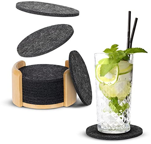 GIMALUNA Untersetzer Filz rund für Gläser 10er Set im praktischen Bambus Design Halter Filzuntersetzer in Dunkelgrau für Getränke Glasuntersetzer Tischuntersetzer
