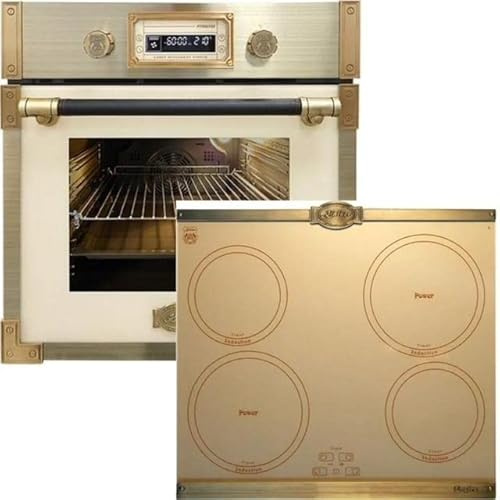Kaiser Four pyrolyse « EH 6427 ElfAD+KCT 6395 IelfEm», four à encastrer pyrolyse rétro 73L verre couleur elfe 60 cm+plaque de cuisson à induction rétro, plaques métalliques bronze, 4 QickHeat