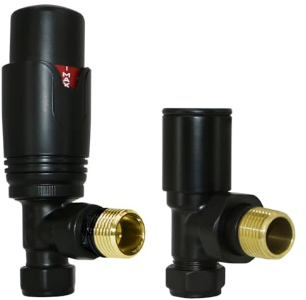 NRG Black Angled Thermostatic Radiator Valve TRV with Manual Valve