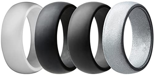 Flongo mäns ring män silikonringar sigillring bandring tumring set, gummiband förlovning förlovningsringar bröllop sigill ring herrtillbehör, Silikon