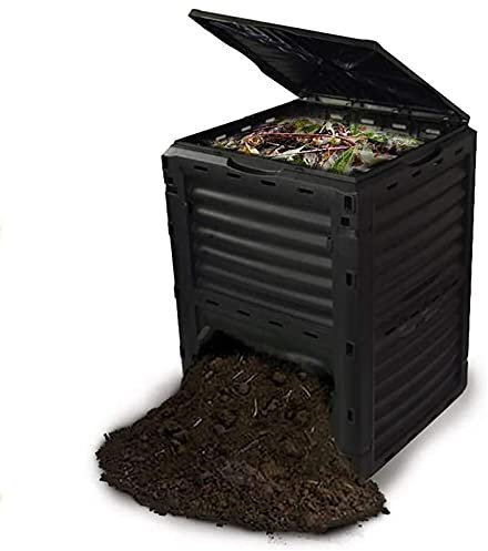 Komposter, 300 l Kompostbehälter mit großem Fassungsvermögen und 4 Belüftungslöchern, schnelle Erzeugung von fruchtbarem Boden, einfache Montage,Schwarz