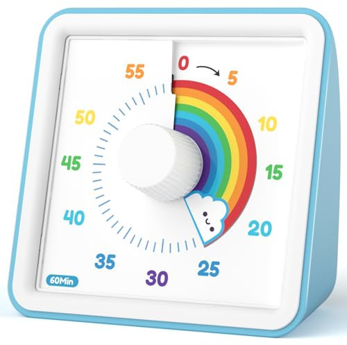 LIORQUE Visual Timer for Kids, 60 Minute Visual Countdown Timer for Classroom Teaching Cooking, Kids Time Management Tools with Silent Operation & Rainbow Pattern Design