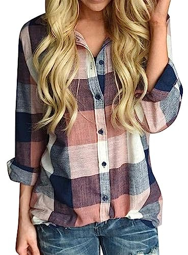 Chemise Décontractée À Carreaux en Flanelle pour Femmes Mélange de Laine Boutonnée À Manches Longues Veste Poches