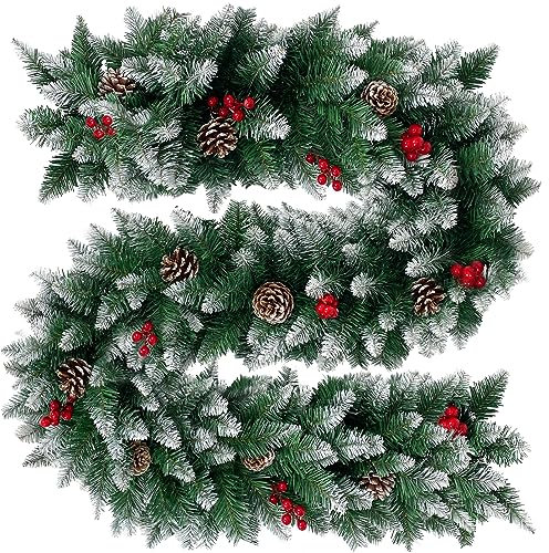 DATEFUN Grüne Weihnachtsgirlande 2,7m - Künstliche Tannengirlande mit Kiefernzapfen für In- und Outdoor - 270 Spitzen - Weihnachtsdeko für Kamin, Treppe und Mehr