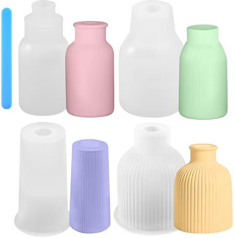 4 Stück Vase Silikonformen, Epoxidharz Gießformen, DIY Beton Vase Gießformen, Kreative Handgefertigte Vase Silikonform zur Herstellung von Vase/Aufbewahrungsflaschen/Stifthalter/Desktop Dekorationen