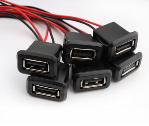 RUNCCI-YUN 6PCS Micro USB Soldering Jack Waterproof USB Socket Pigtail Cable Extension Power Cable Panel Mount Connector (Black)