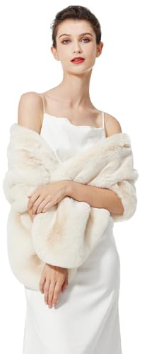 BEAUTELICATE Scialle Stola Donna Pelliccia Scialli Sciarpa Coprispalle Elegante per Matrimonio Invernale Cerimonia Sposa Damigella (Aggiornato - Avorio,Taglia unica)
