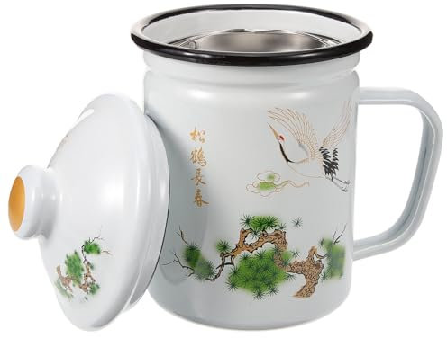 TOPBATHY Enamel Tea Mug Retro Chinese Style Tea Mug with Infuser and Lid Vintage Water Cup Coffee Milk Mug Camping Drinking Cup Wine Cup Tumbler for Home Office