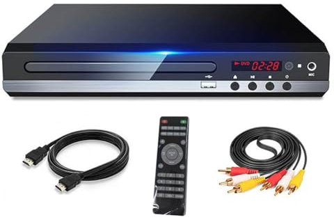 MARKELL Lecteur DVD 1080P HD Lecteur DVD de Salon avec Boîtier pour Téléviseur, Lecteur DVD CD-Disk Toutes Zones, Sortie Audio-Vidéo, Lecteur EVD - Prise EU, Noir