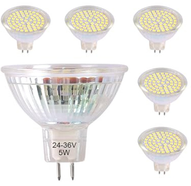 ukzboss mr16 led Light Bulb 24v 36v gu5.3 5W 6000K Daylight White led spot Light lamp Bulb Equivalent to 50w Halogen Bulb for lanscape Light Fixture (24-36V Non-dimmable 6000K)
