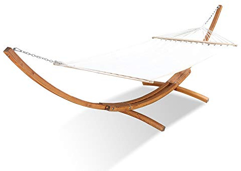 CONCEPT USINE | Hamac sur Pied avec Support en Bois 3,15 m et Tissu | Design LAGOA Écru | Bois en Mélèze d'europe | Vis Crochets et Chaînes en Acier | Résistant, Confortable | Résiste à l'eau