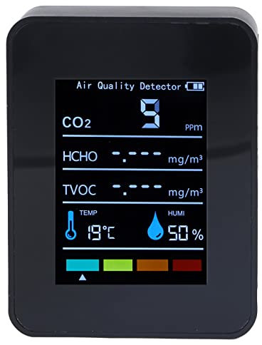 KIMISS Detector de CO2, para Interiores, Mide dióxido de Carbono, TVOC y HCHO, con Pantalla LCD y Sensor de Humedad y Temperatura, Monitor de Calidad del Aire