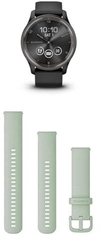 Garmin vívomove Trend, Stylish Hybrid Smartwatch with up to 5 days battery life, Black & Quick Release Band (20 mm) - Mint