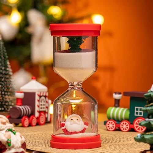 Sanduhr aus bruchsicherem Kunststoff, 30 Minuten, Kinder-Timer für Leben, Lernen, Küche, Spielzeitmessung, rot mit Weihnachtsbaum, Weihnachtsmann