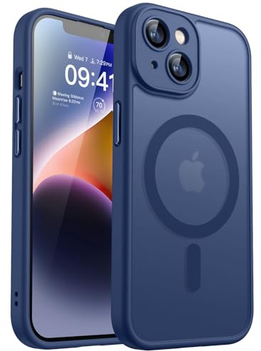 CANSHN Cover Magnetica per iPhone 14(6,1 Pollici), Compatibile con MagSafe, [Protezione Completa Della Fotocamera], Custodia Traslucida Opaca Protettiva Sottile Antiurto,Blu Profondo