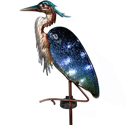 TERESA'S Collections Blue Heron Garden Decor for Outside Solar Lights, 39 Glass Lawn Ornaments with Outdoor Lights Decorative Stake, Yard Art Decorations Outdoor for Patio Gifts for Mom Grandma