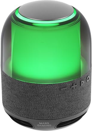 Mars Gaming MS-Flow, Altavoz Portátil Bluetooth 15W, Iluminación Orbilight RGB 360°, Sonido Potente con Driver DeepBass 57mm, Altavoz Gaming Compacto con Bluetooth 5.3 y MicroSD, Negro