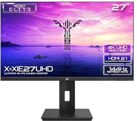 𝗫= 27 Inch Gaming Monitor • 3840 x 2160 • 144Hz • 1ms MPRT • IPS • 4K UHD • RGB • G-Sync/FreeSync • HDR400 • HDMI 2.0, DisplayPort 1.4 • Tilt/Height Adjustable • Vesa Mountable • (XIE27UHD | Black)