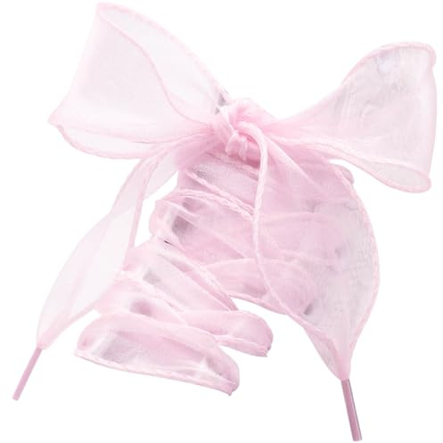 WEGOODZF platt ribbon Organza skosnören: 4 cm brett snögarn skoband, 03 rosa, 140CM (55)