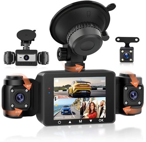 Rimoody 4 Kanal Dashcam Auto 360°, mit 4 x Kamera FHD 1080P Vorne und Hinten Links Rechts, 2.4 Zoll 1080P Dash Kamera Autokamera mit IR Nachtsicht/Loop Video/24H Parküberwachung/G-Sensor/Einparkhilfe