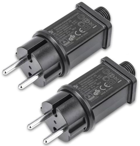 2 Stück EU Stecker Lichterkette Netzteil Adapter,12V Netzteil Stecker,Wasserdicht IP44 Wasserdicht Transformator für Weihnachtsbeleuchtung Lichternetz Lichterkette Eisregen Lichtervorhang