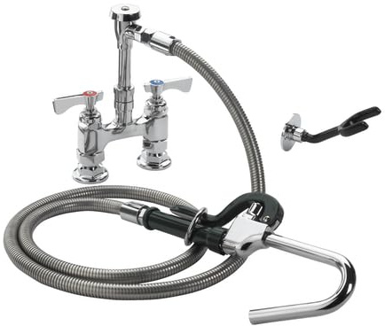 FSE 373-KR-20-204L Royal Series 4 Center Deck Mount Pot Filler Faucet, 72 Stainless Steel Hose, Chrome-Plated Base, Wall Hook, Vacuum Breaker and Built-in Check Valves, Mounting Kit Included