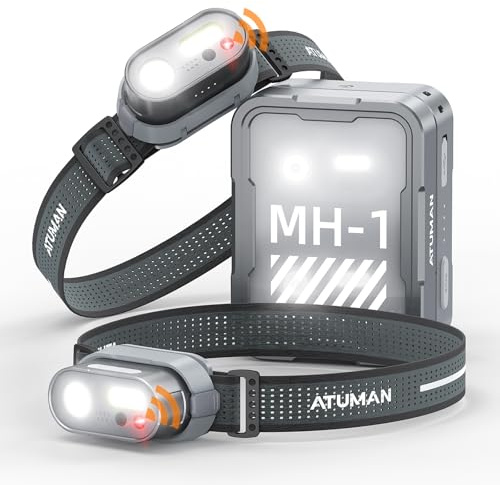 ATuMan MH1 Stirnlampe LED Wiederaufladbar, Kopflampe Stirnlampe 2 Stück mit Ladecase 6600mAh, Headlamp mit 10 Lichtmodi Weißes & Rotes Stirnlampen Sensor IPX4 Wasserdicht für Camping/Wandern/Joggen