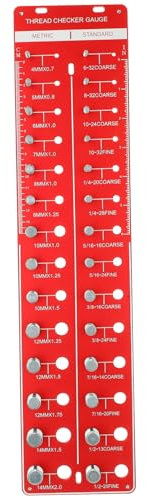 iplusmile Thread Checker Gauge Metric Nut and Bolt Thread Size Checker M4-m14 x 2.0 Aluminum Screw Pitch Gauge Tool with 28 Red Blades for Automotive and Diy Measurement