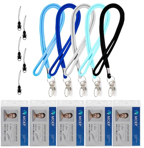 5 Stücke Ausweishüllen mit Schlüsselband, Wasserdicht ID Kartenhalter, Doppelter Kartensteckplatz Transparenter Kartenhüllen, Umhängebänder für Frauen Männer Arbeitskarte ID-Karten (vertikal)