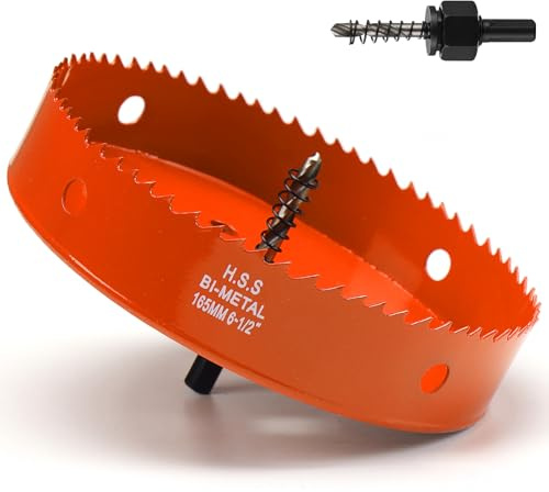 Hole Saw 165mm, Hole Saw with Drill Bit for Wood, Orange Bi-Metal Hole Cutter Smooth Cutting for Soft Metal, Drywall and Plastic