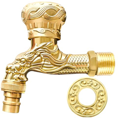Nostalgie Wasserhahn Garten, Vintage Wasserhahn, Antik Messing Hahn, Garten Wasserhanhn, für Zuhause, Küche, Badezimmer, Garten im Freien Gold
