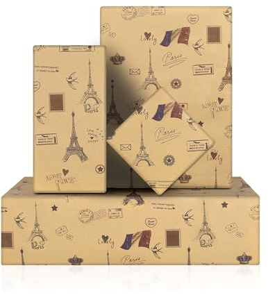 Geschenkpapier mit Eiffelturm in Frankreich, Paris, 4 Bögen, Vintage-Kraftpapier, Europa-Reisende, Geschenkpapier für Reisen, Hochzeit, Geburtstag, Bastille, Party, Dekoration, Zubehör, 52 x 75 cm