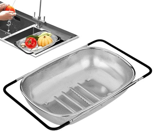 Scolapasta Acciaio Inox, Scolapasta Da Lavello, Colino Cucina Estensibile, CestelloScolapasta Estensibile In Acciaio Inox Per Il Lavaggio Di Verdura E Frutta