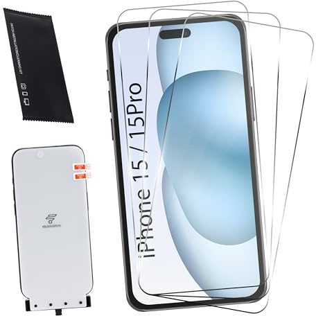 Generico FRANCIDEAL - 3 Pezzi Vetro Temperato iphone 15 con Kit di Installazione - Pellicola Protezione Schermo Anti-Graffio, Anti-Impronte, Senza Bolle - Compatibile con Cover