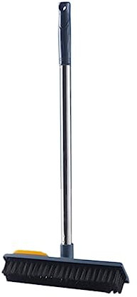 BELLIFFY 38cm Floor Scrub Brush Scraper and Rubber Pet Hair Broom, Portable Two-in-one Cleaning Brush for Hardwood, Tile, Carpet and Polished Floors