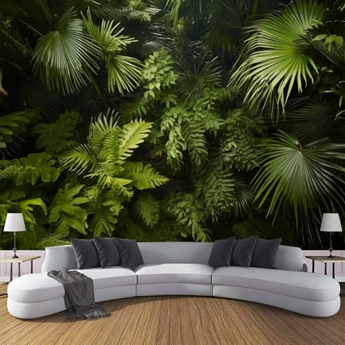 Jungla Vegetación Papel Tapiz Fotográfico, Papel Pintado Pared Dormitori 150Anx105Al cm, Fotográfico Decorativo Pared Tropical 3D, Mural Tela de Seda Verde oscuro, Antiestático