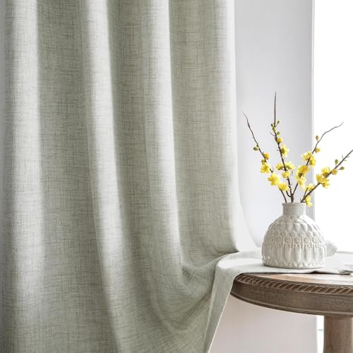 Melodieux Vorhänge mit Kräuselband für Baby - Rod Pocket Einfarbige Vorhang Schiebevorhänge für Wohnzimmer Schlafzimmer Fenster Rauchgrau (Natürlich, 140 x 175 cm)