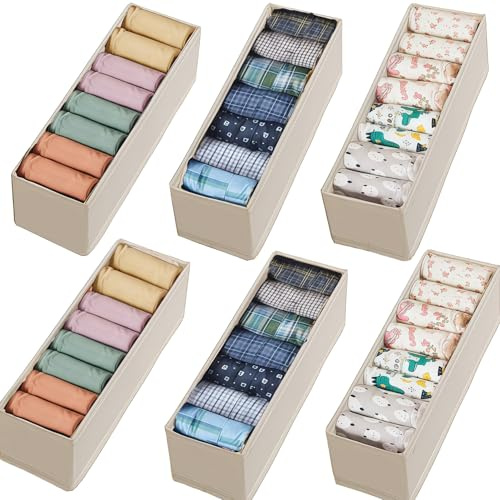 Tosoda Organizador Cajones Ropa Interior Cajas Almacenaje de Armario Cajas Organizadoras con Separadores para Ropa Interior Calcetines (Beige - 6 Piezas)