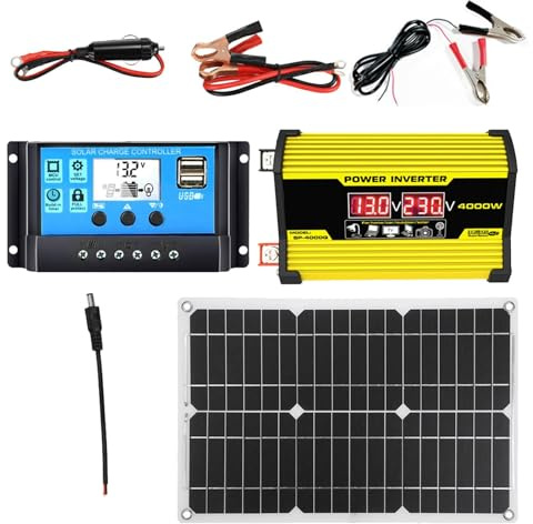 Générique Kit d'alimentation Solaire, Chargeur Panneau 18W 12V 300W, Contrôleur étanche DC AC 110V/220V convertisseur d'énergie 30A avec Ports USB