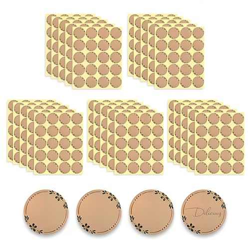 Etiquetas Adhesivas, 500PCS Pegatinas para Tarros de Mermelada, 5cm Etiquetas Adhesivas Cocina, Etiqueta de Regalo en Kraft, para Tarros De Mermelada, Tarros De Especias, Botellas