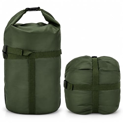 MOOCY Compression Stuff Sack, 12L, Green, 1 Pack | 4-strap compression sack for sleeping bags, clothes and soft camping gear