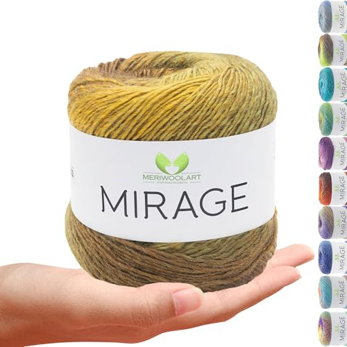 MeriWoolArt Strickgarn aus 20% Merino-Schurwolle & 80% Acryl 150g (500m) - Garn zum Stricken & Häkeln - Weiches Allround-Garn für Pullover, Schals, Tücher & Accessoires - Mehrfarbiger Farbverlauf 5316