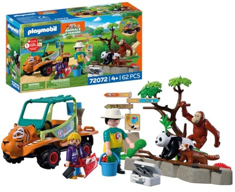PLAYMOBIL | Animals & Friends | Zoo Vehículo del Cuidador | Vehículo con diseño de Cabeza de Tigre y 3 Animales | Juguete Infantil a Partir de 4 años | 72072